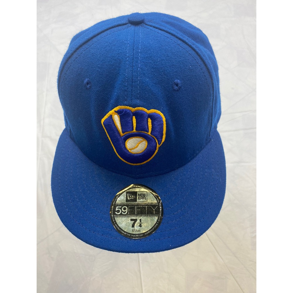 MILWAUKEE BREWERS NEW ERA FITTED HAT CAP 7 1/4 59FIFTY On Field Blue